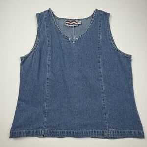 Vintage Country Wear Denim Top Women's P/M 90s Blue Jean Sleeveless Star Studded